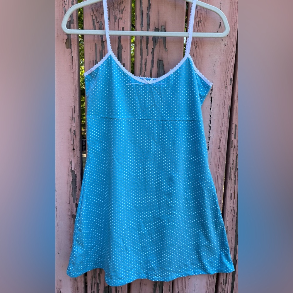 NWT PINK Victoria’s Secret blue polka dot dress chemise sz M